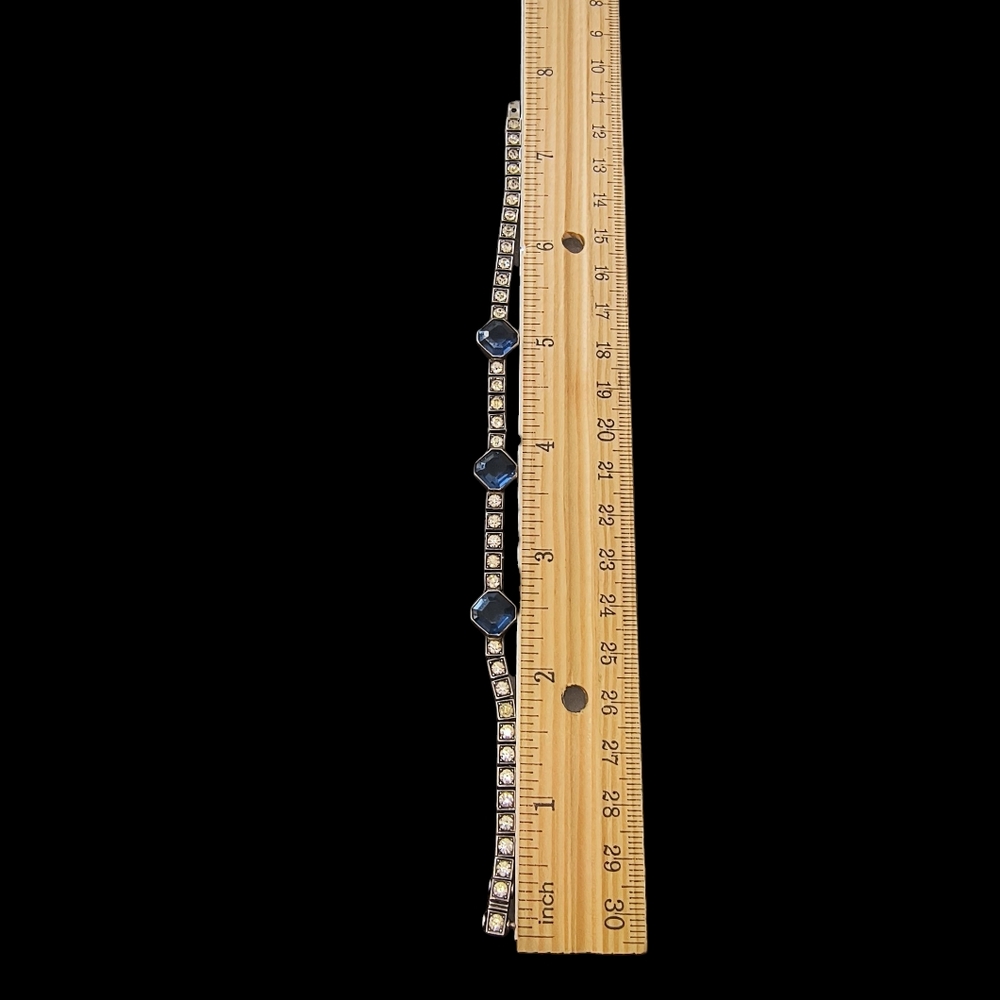 Antique Chapin & Hollister Sterling Silver Blue & Clear Rhinestone Bracelet - Picture 4 of 9